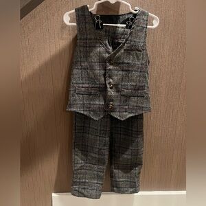 Kids Cotton Gray Plaid Blazer Set